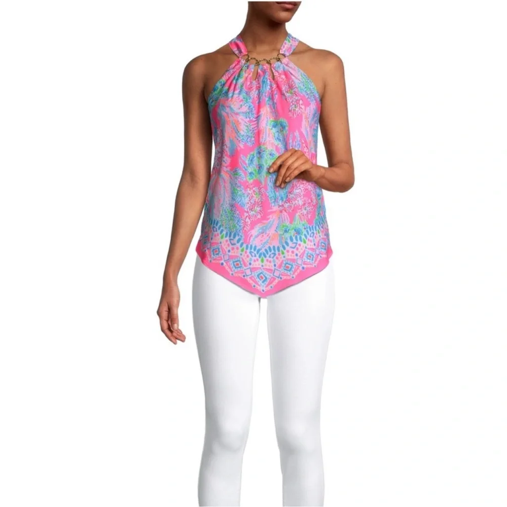 New Lilly Pulitzer Printed Halter Neck Top Size Large - Picture 9 of 10